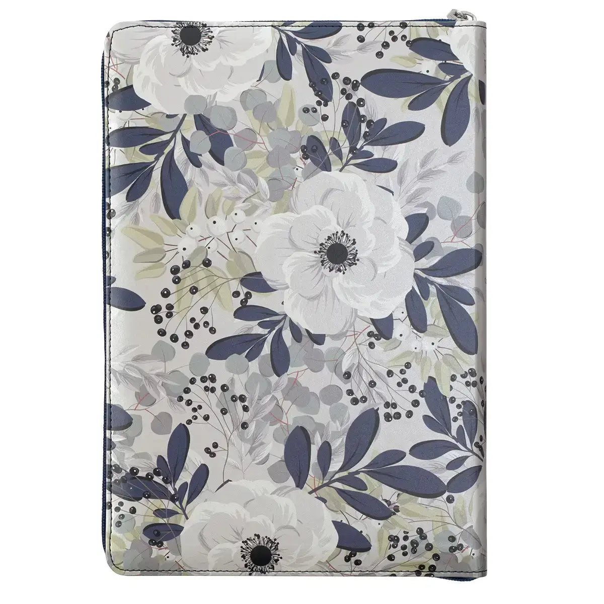 Blue Pearlized Floral Faux Leather Large Print Thinline K J V Bible with Zippered Closure & Thumb Index Secondary image
