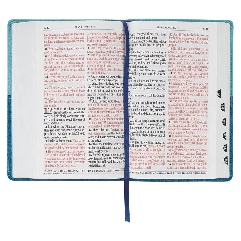 Blue Two-tone Faux Leather Giant Print Standard-Size King James Bible with Thumb Index