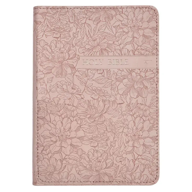 Blush Pink Floral Faux Leather Compact King James Version Bible Main image