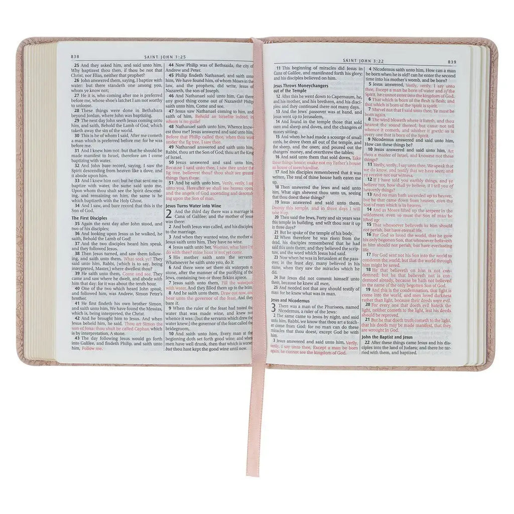 Blush Pink Floral Faux Leather Compact King James Version Bible