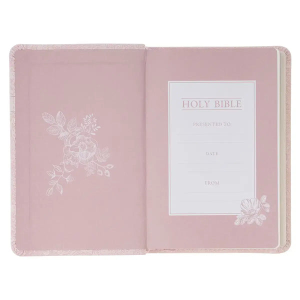 Blush Rose Faux Leather Floral King James Version Pocket Bible