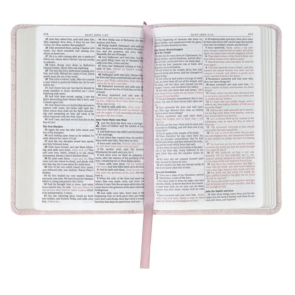 Blush Rose Faux Leather Floral King James Version Pocket Bible