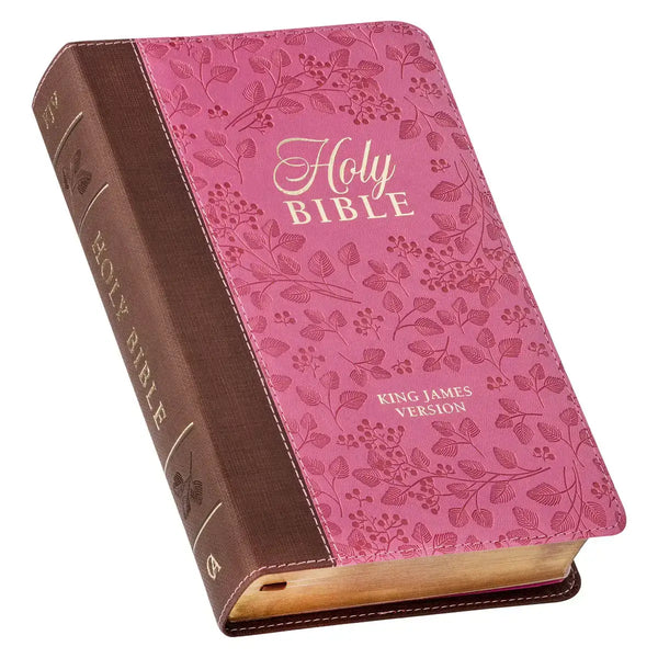 Brown & Berry Pink Faux Leather Giant Print Standard-size King James Version Bible with Thumb Index