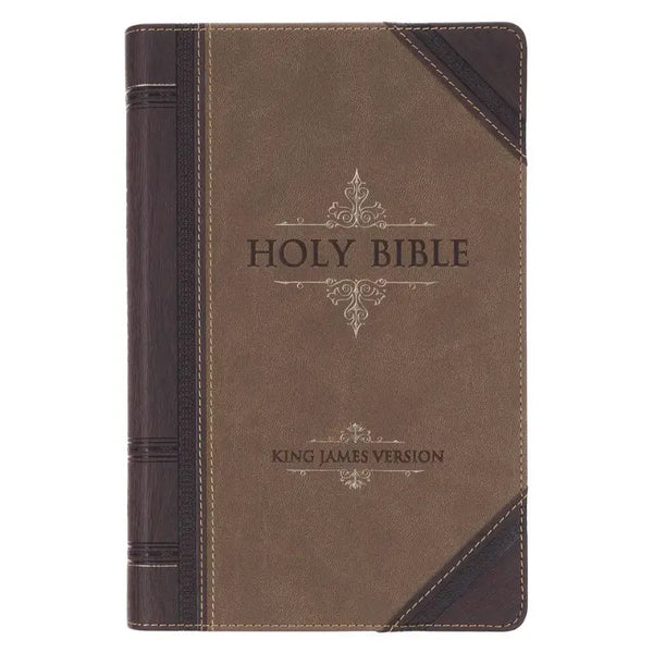 Brown & Tan Faux Leather Standard-size Giant Print King James Version Bible with Thumb Index
