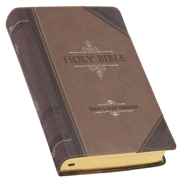 Brown & Tan Faux Leather Standard-size Giant Print King James Version Bible with Thumb Index