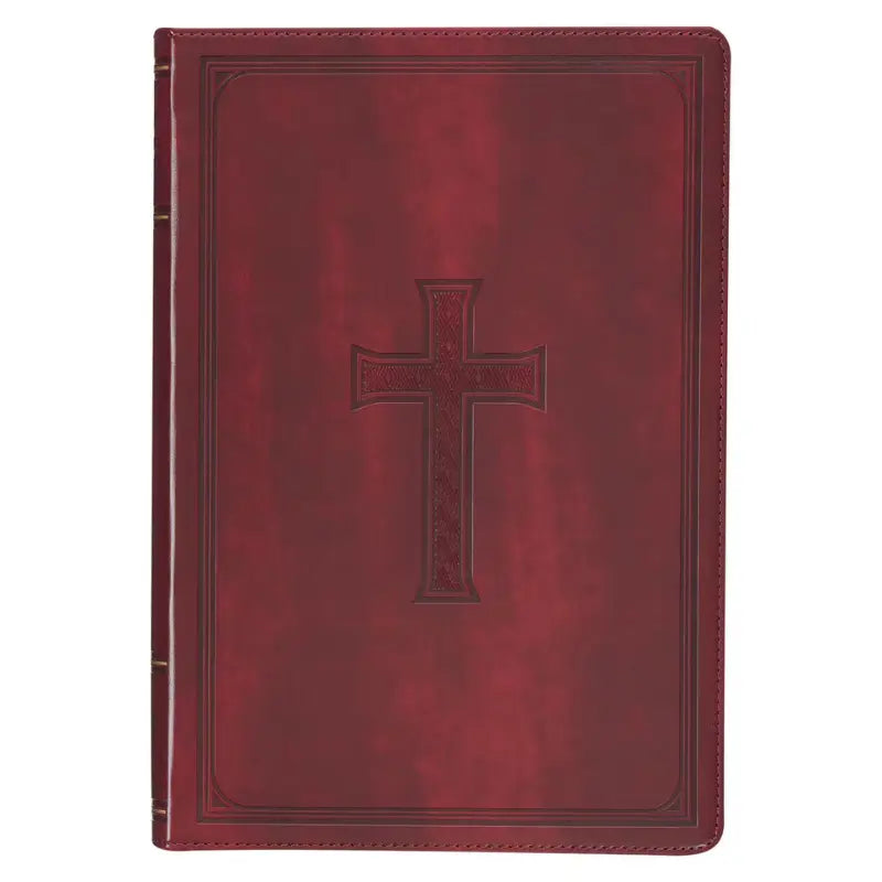 Burgundy Cross Faux Leather Large Print Thinline King James Version Bible with Thumb Index