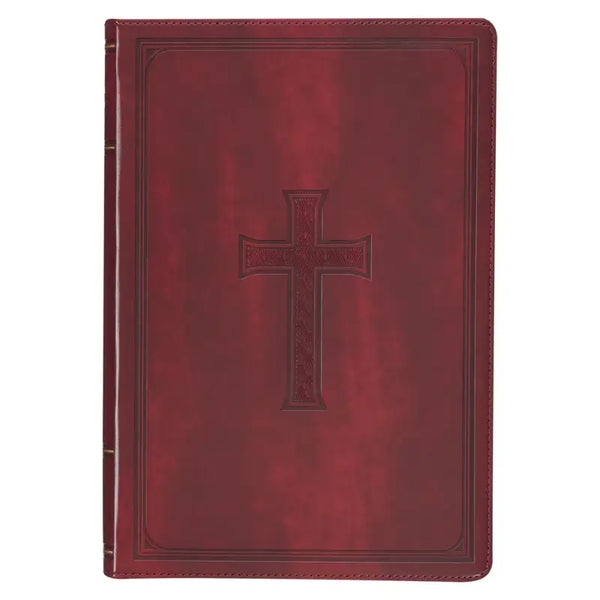 Burgundy Cross Faux Leather Large Print Thinline King James Version Bible with Thumb Index