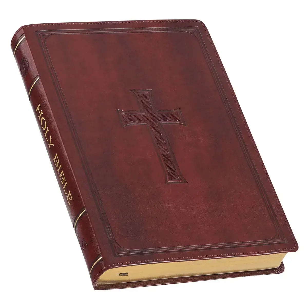 Burgundy Cross Faux Leather Large Print Thinline King James Version Bible with Thumb Index