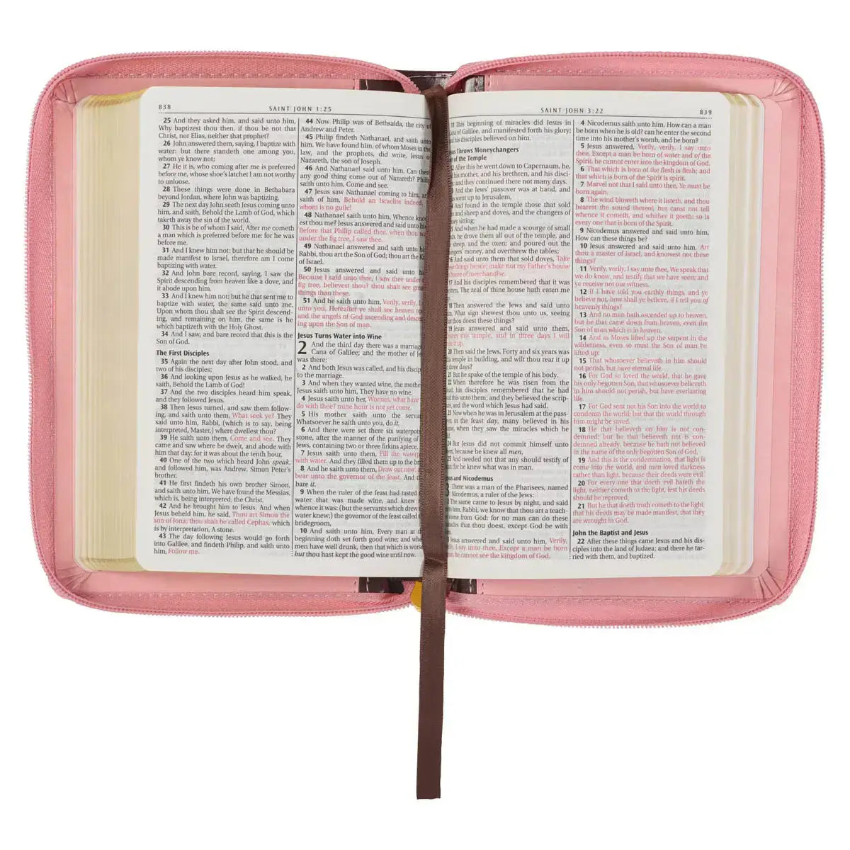 Burgundy & Pink Floral Faux Leather Compact KJV Bible with Zippered Closure