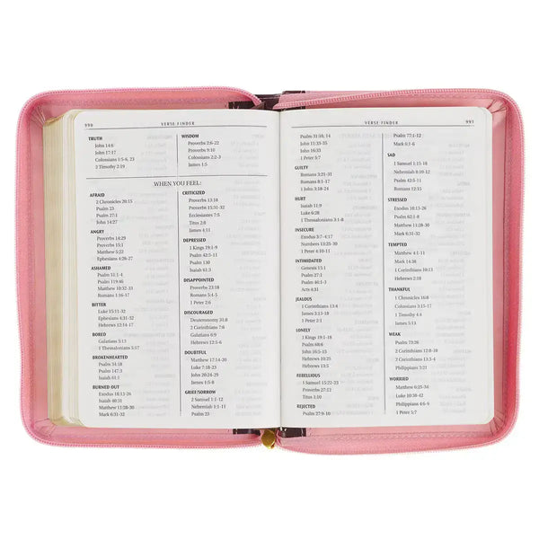 Burgundy & Pink Floral Faux Leather Compact KJV Bible with Zippered Closure