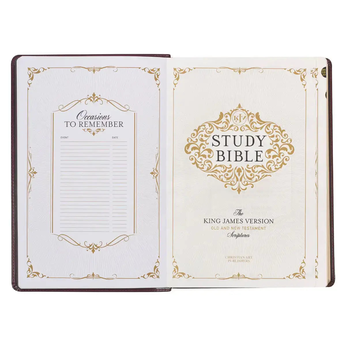Burgundy & Saddle Tan Faux Leather Large Print King James Version Study Bible with Thumb Index