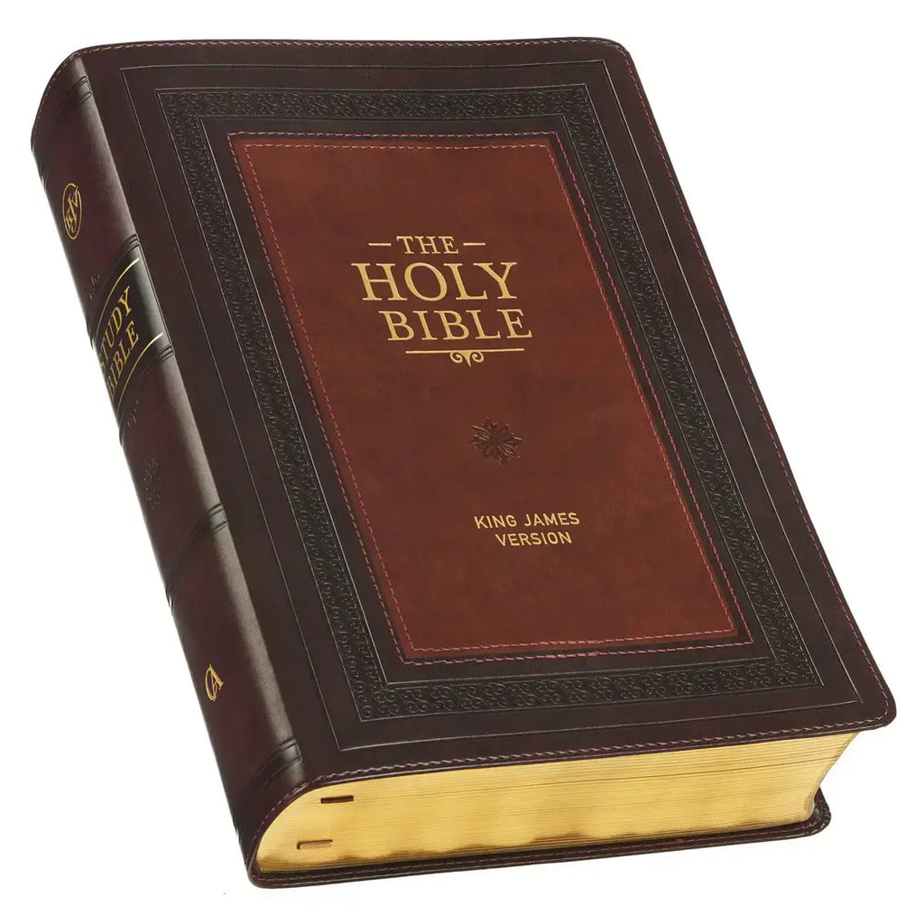 Burgundy & Saddle Tan Faux Leather Large Print King James Version Study Bible with Thumb Index