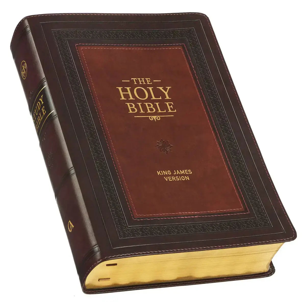 Burgundy & Saddle Tan Faux Leather Large Print King James Version Study Bible with Thumb Index