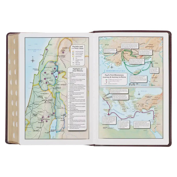 Burgundy & Saddle Tan Faux Leather Large Print King James Version Study Bible with Thumb Index