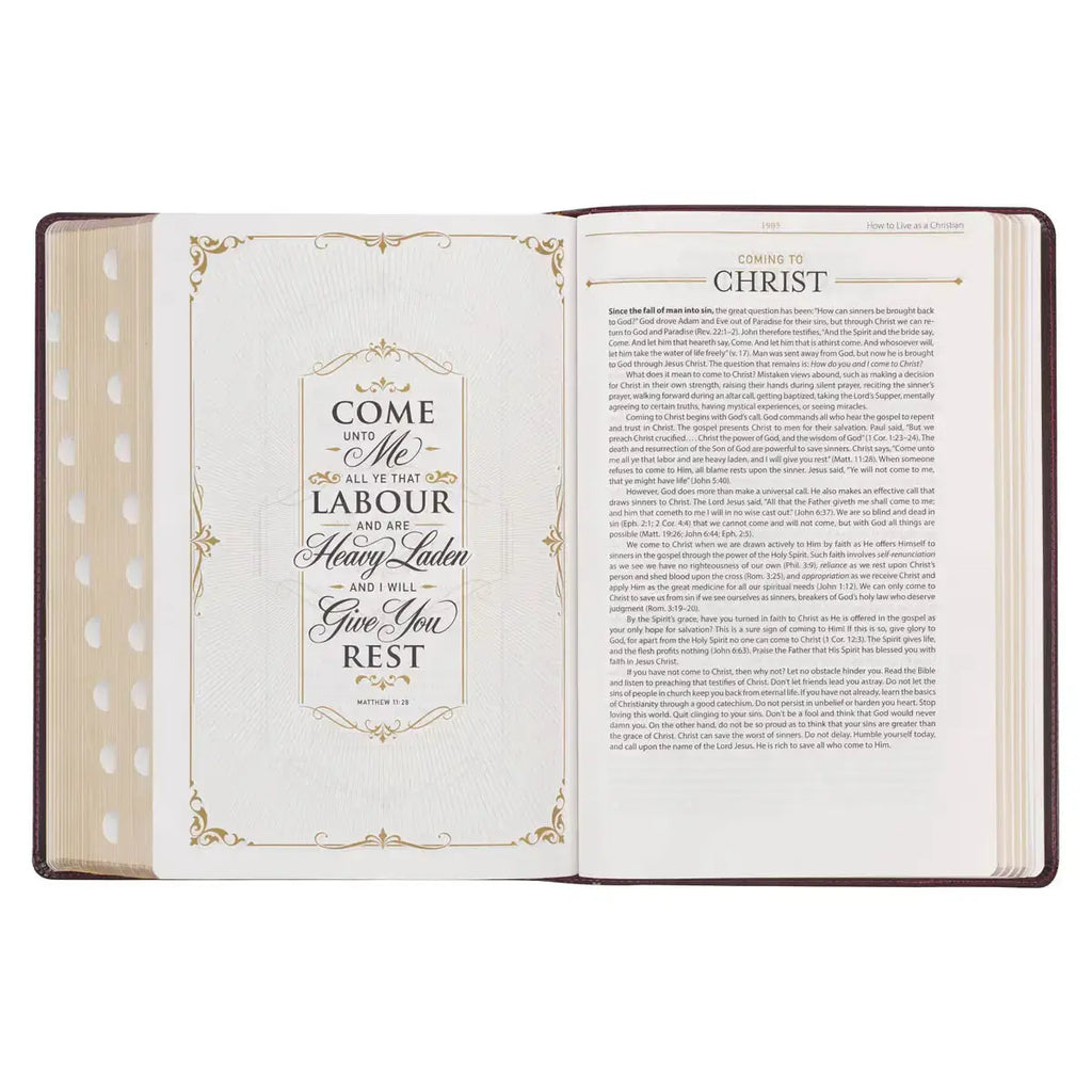 Burgundy & Saddle Tan Faux Leather Large Print King James Version Study Bible with Thumb Index