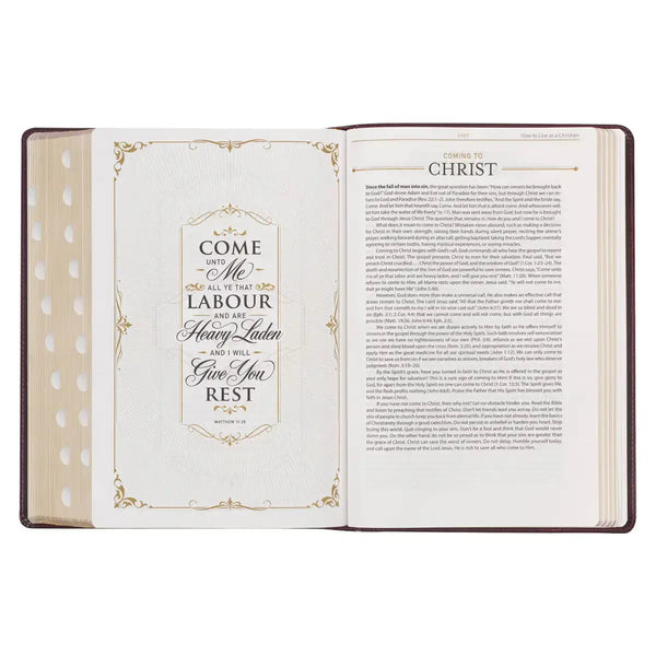 Burgundy & Saddle Tan Faux Leather Large Print King James Version Study Bible with Thumb Index