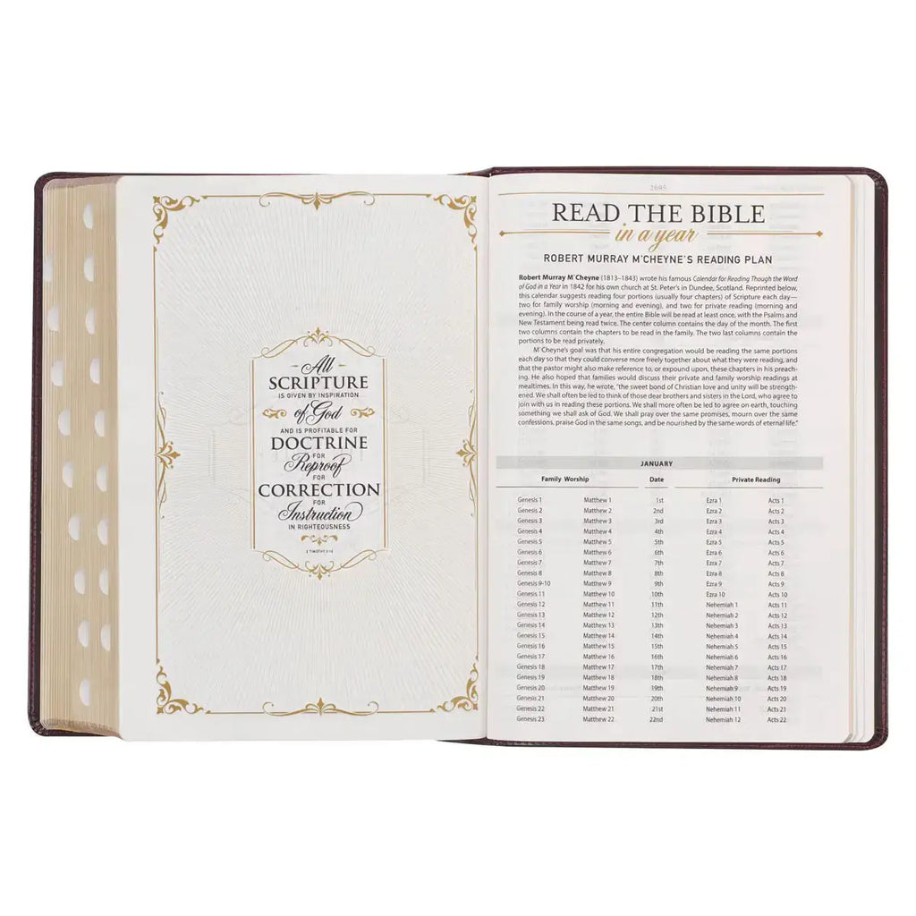 Burgundy & Saddle Tan Faux Leather Large Print King James Version Study Bible with Thumb Index