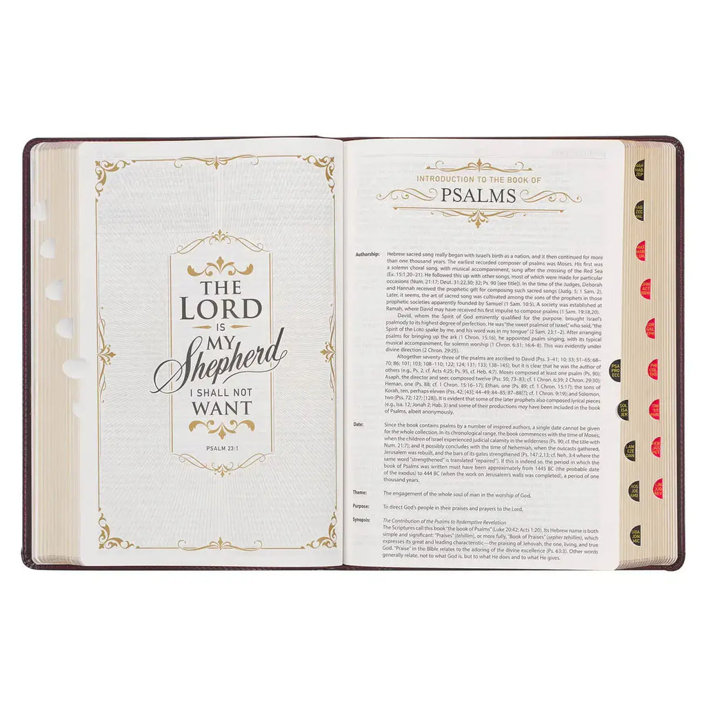 Burgundy & Saddle Tan Faux Leather Large Print King James Version Study Bible with Thumb Index