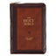 Burgundy & Saddle Tan Framed Faux Leather Compact King James Version Bible with Zippered Closure