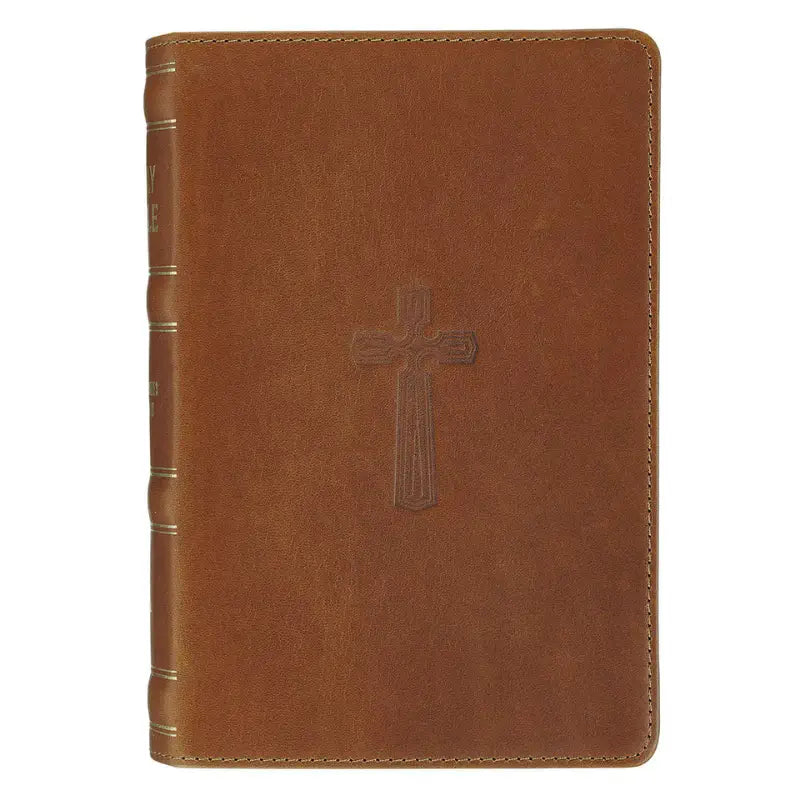 Camel Tan Genuine Leather Personal-Size Giant Print Compact King James Version Bible Main image