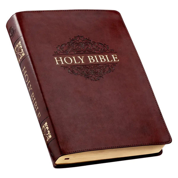 Chestnut Brown Faux Leather Super Giant Print King James Version Bible with Thumb Index