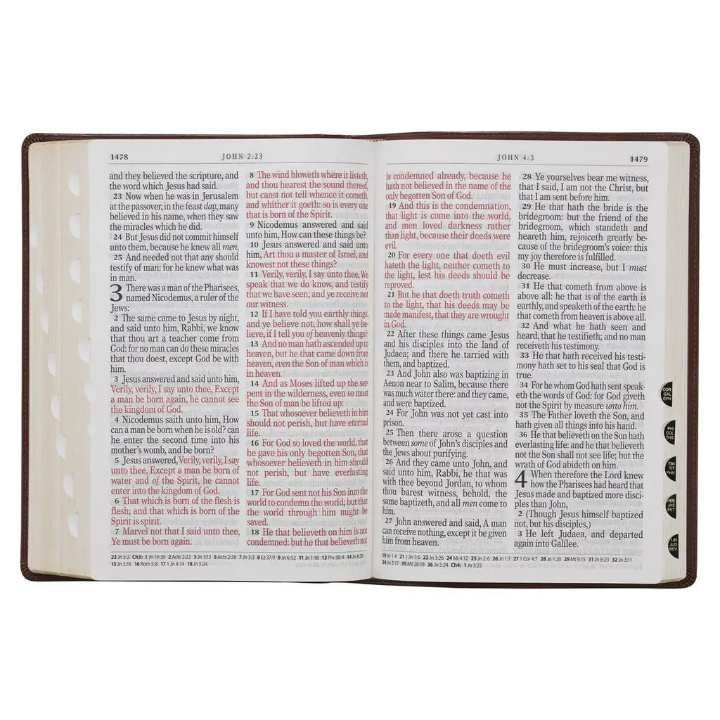 Chestnut Brown Faux Leather Super Giant Print King James Version Bible with Thumb Index