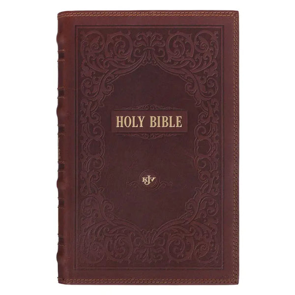 Chestnut Brown Full-Grain Leather Giant Print Standard-size King James Version Bible with Thumb Index