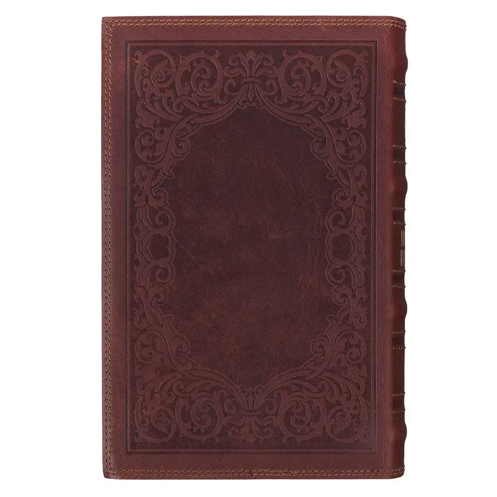 Chestnut Brown Full-Grain Leather Giant Print Standard-size King James Version Bible with Thumb Index