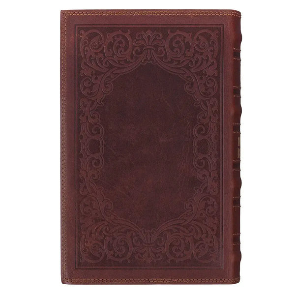Chestnut Brown Full-Grain Leather Giant Print Standard-size King James Version Bible with Thumb Index