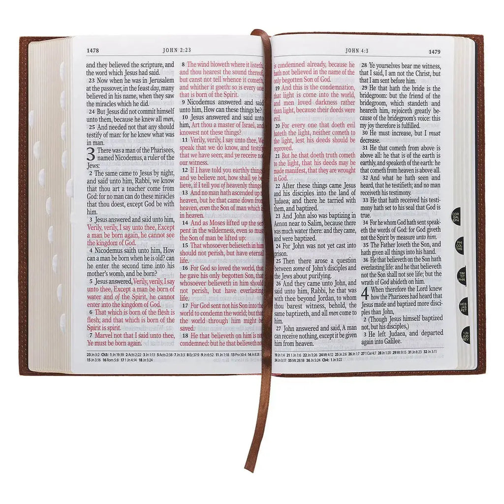 Chestnut Brown Full-Grain Leather Giant Print Standard-size King James Version Bible with Thumb Index