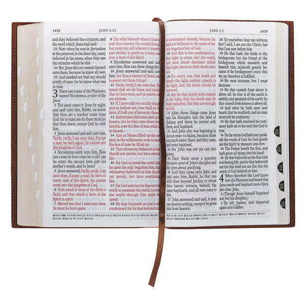 Chestnut Brown Full-Grain Leather Giant Print Standard-size King James Version Bible with Thumb Index