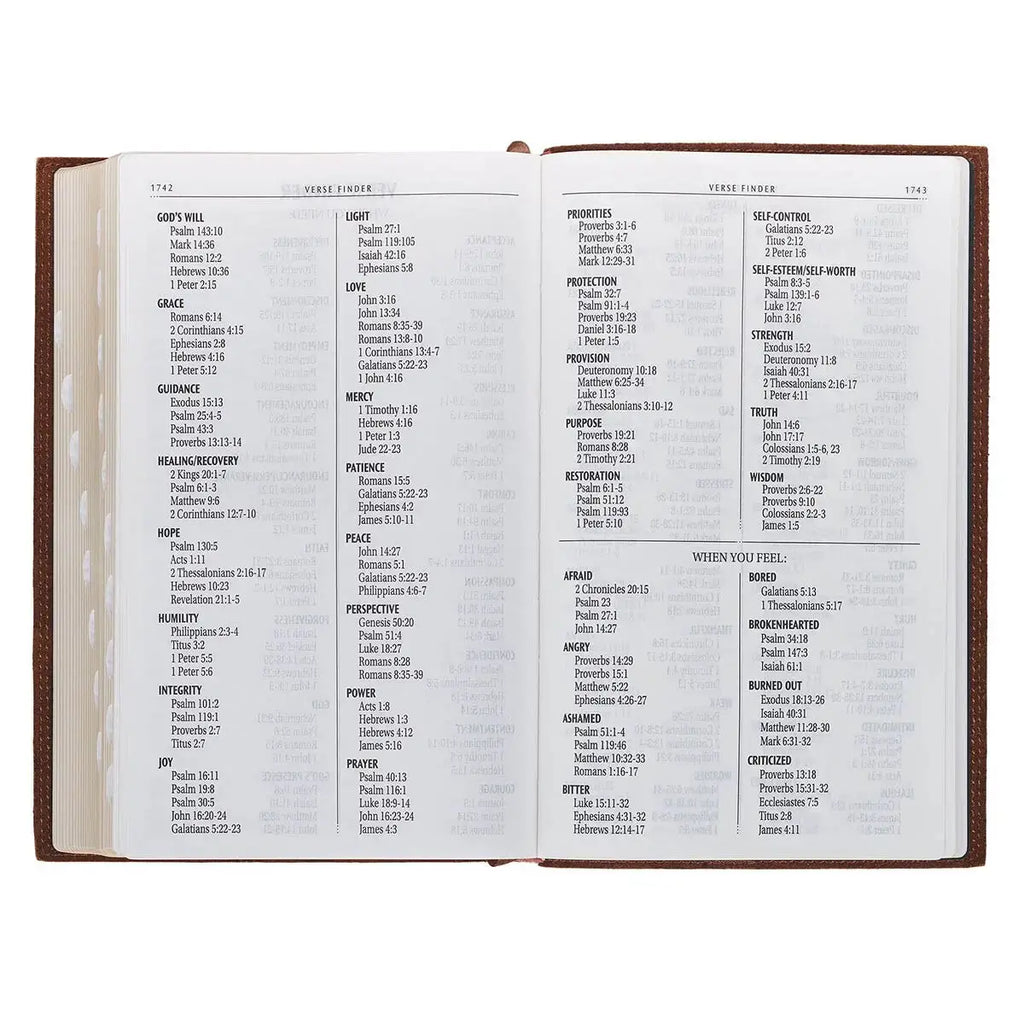 Chestnut Brown Full-Grain Leather Giant Print Standard-size King James Version Bible with Thumb Index