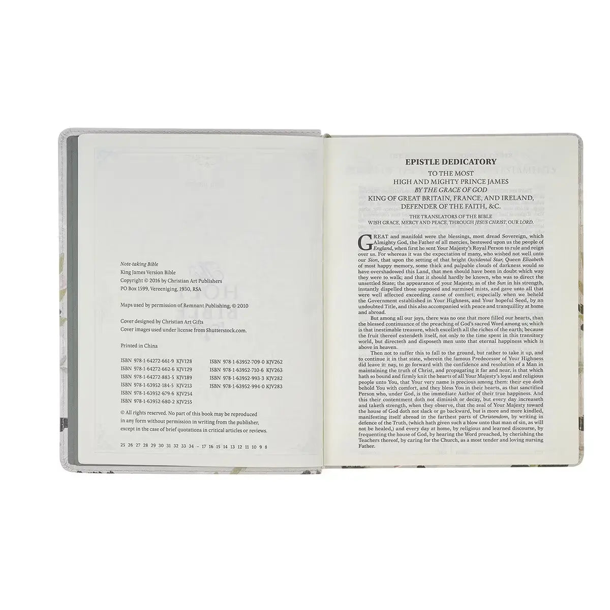 Cream Floral Faux Leather KJV Note-taking Bible - Psalm 91:4