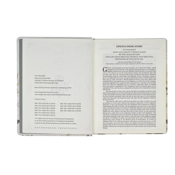 Cream Floral Faux Leather KJV Note-taking Bible - Psalm 91:4