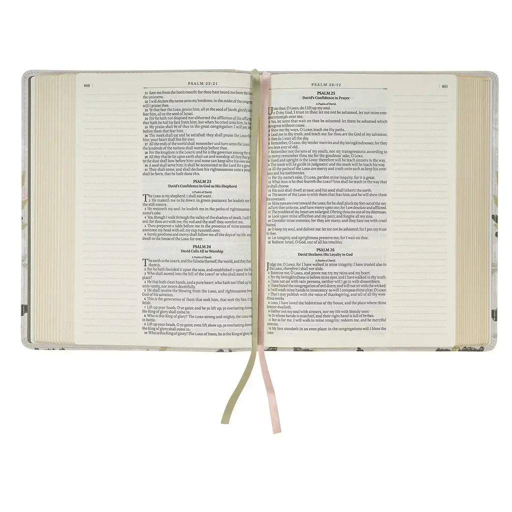 Cream Floral Faux Leather KJV Note-taking Bible - Psalm 91:4