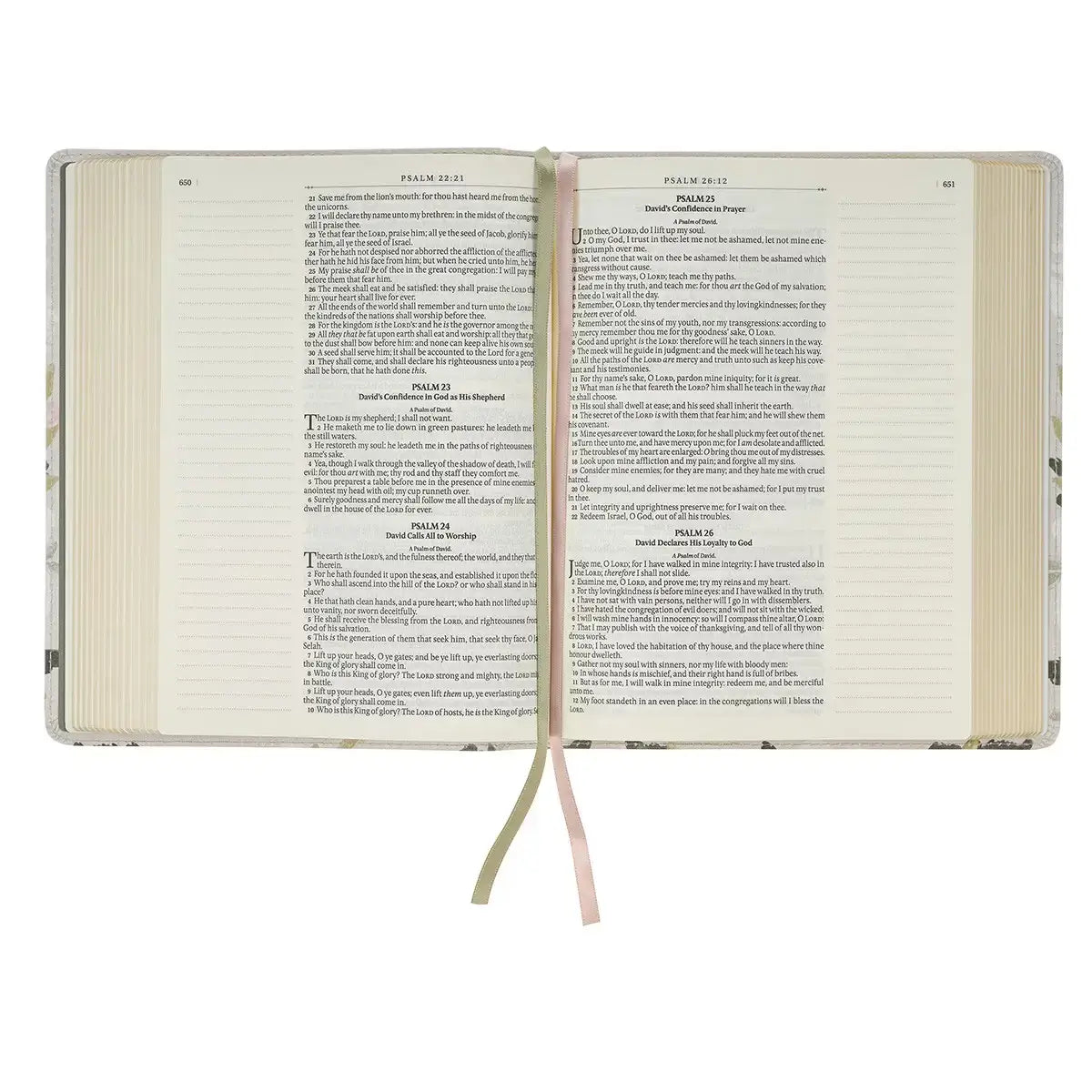 Cream Floral Faux Leather KJV Note-taking Bible - Psalm 91:4