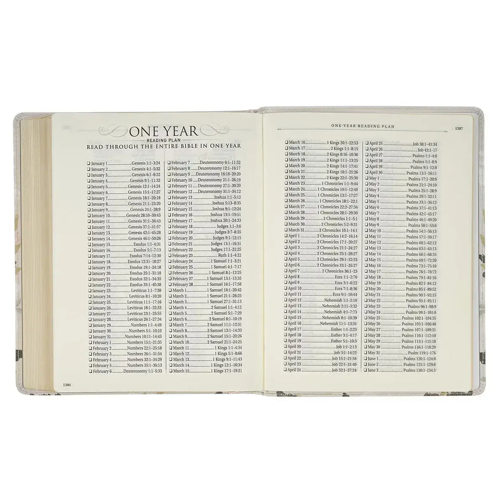 Cream Floral Faux Leather KJV Note-taking Bible - Psalm 91:4