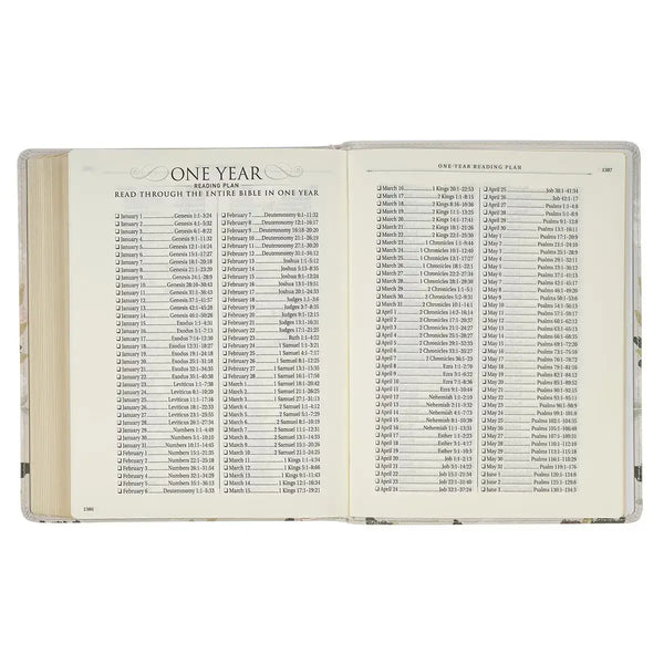 Cream Floral Faux Leather KJV Note-taking Bible - Psalm 91:4
