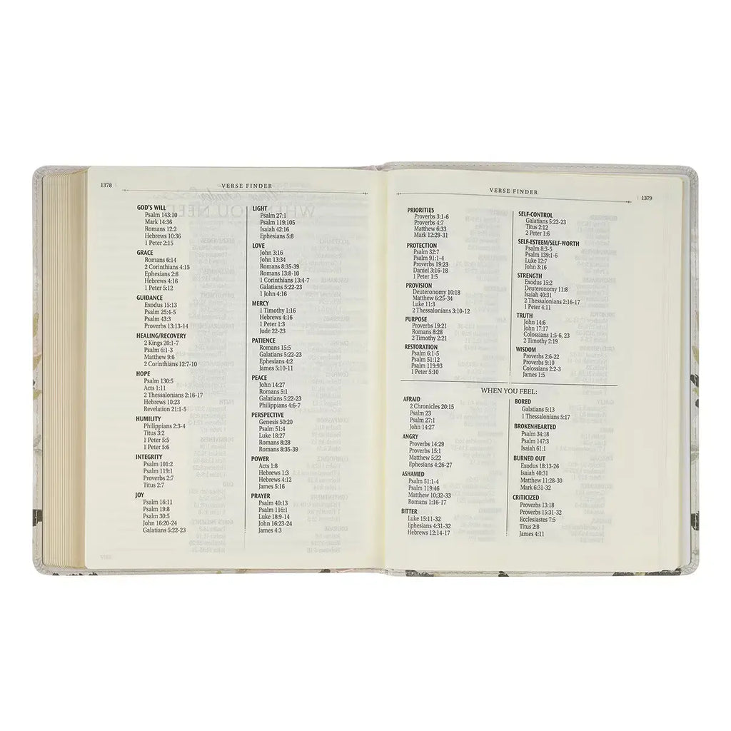 Cream Floral Faux Leather KJV Note-taking Bible - Psalm 91:4