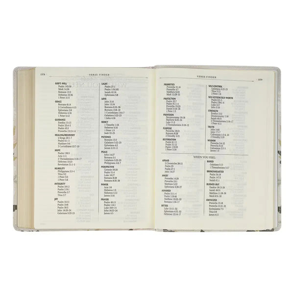 Cream Floral Faux Leather KJV Note-taking Bible - Psalm 91:4