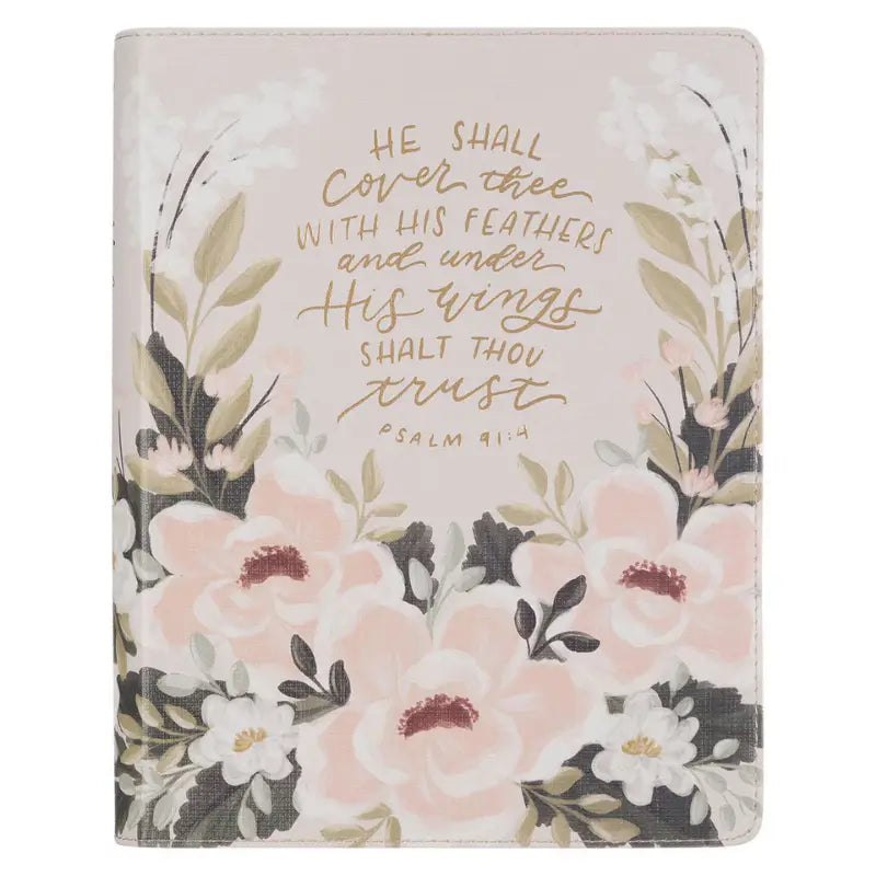 Cream Floral Faux Leather KJV Note-taking Bible - Psalm 91:4 Main image