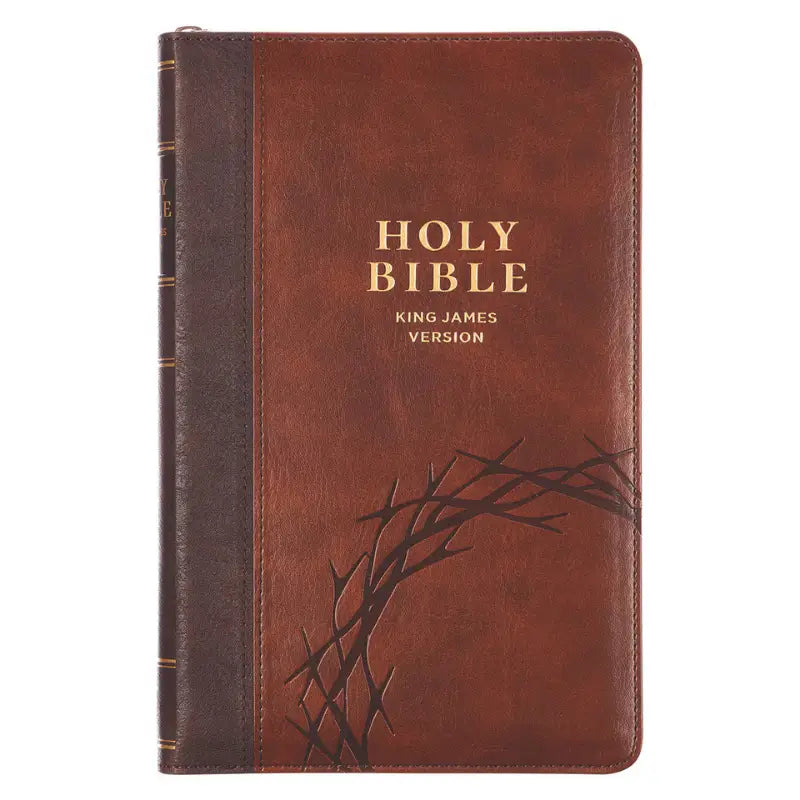 Crown of Thorns Two-Tone Brown Faux Leather King James Version Deluxe Gift Bible with Thumb Index & Zipper Closure Main image