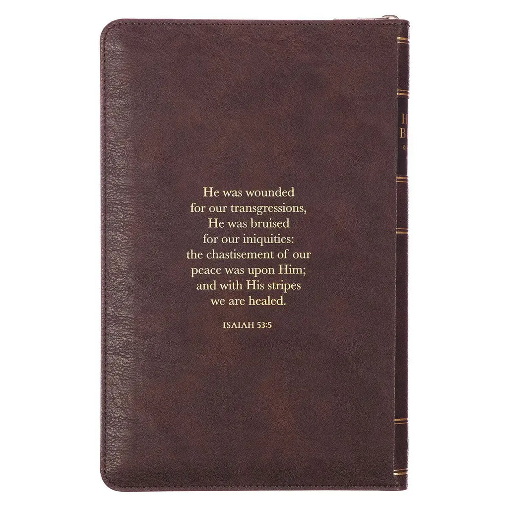Crown of Thorns Two-Tone Brown Faux Leather King James Version Deluxe Gift Bible with Thumb Index & Zipper Closure