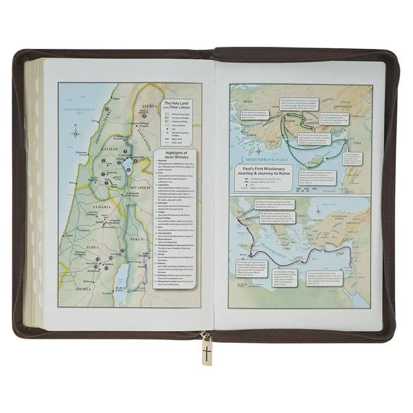 Crown of Thorns Two-Tone Brown Faux Leather King James Version Deluxe Gift Bible with Thumb Index & Zipper Closure