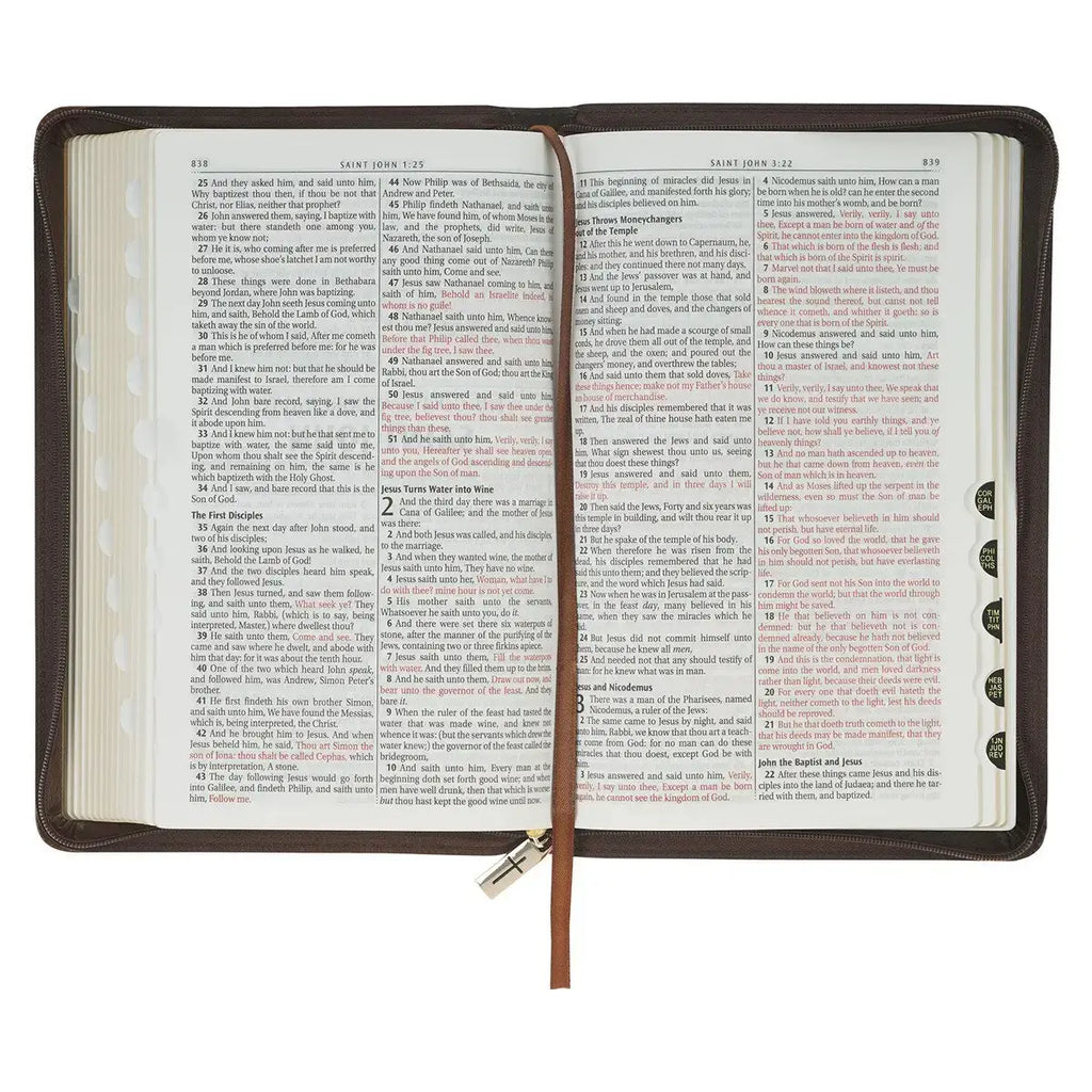 Crown of Thorns Two-Tone Brown Faux Leather King James Version Deluxe Gift Bible with Thumb Index & Zipper Closure