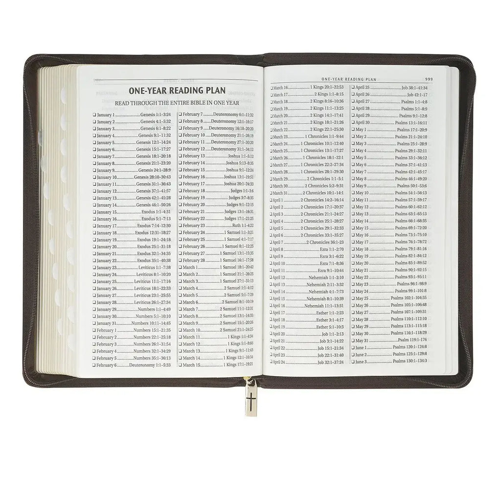 Crown of Thorns Two-Tone Brown Faux Leather King James Version Deluxe Gift Bible with Thumb Index & Zipper Closure