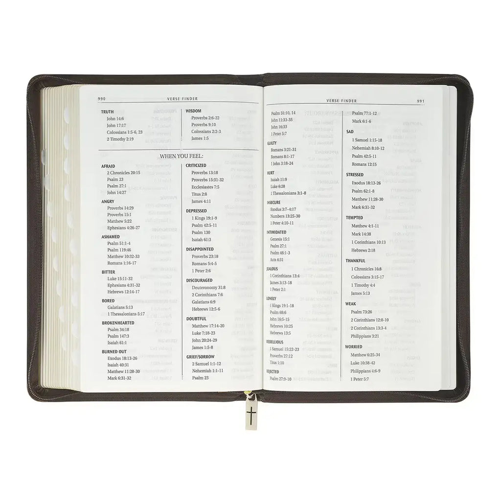 Crown of Thorns Two-Tone Brown Faux Leather King James Version Deluxe Gift Bible with Thumb Index & Zipper Closure