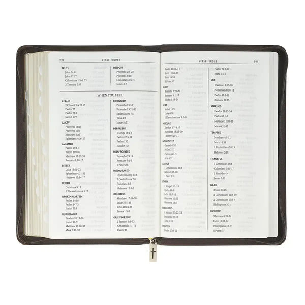 Crown of Thorns Two-Tone Brown Faux Leather King James Version Deluxe Gift Bible with Thumb Index & Zipper Closure