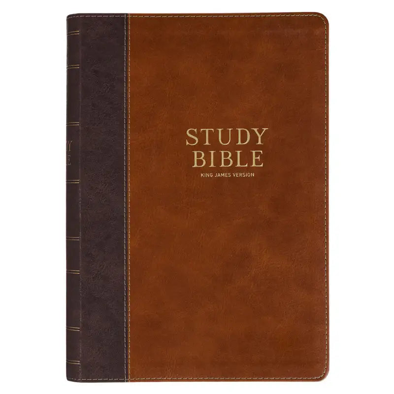 Dark Brown & Honey Brown Faux Leather Large Print King James Version Study Bible with Thumb Index Main image