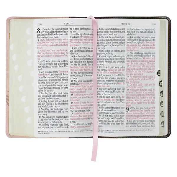 Espresso & Pink Faux Leather Giant Print King James Version Bible with Thumb Index